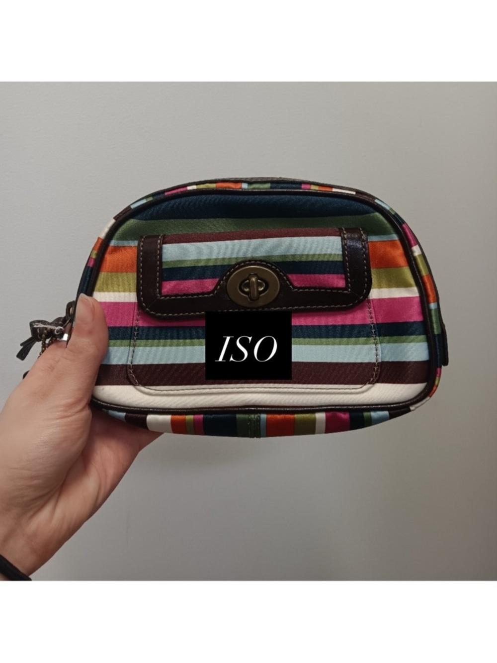 ISO Coach Y2K Legacy Satin Multi-Stripe Turnlock Chunky Cosmetic
Bag